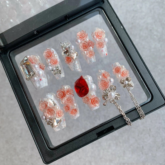 Pegatinas de Uñas con Cristales Brillantes Hechas a Mano - Image 25