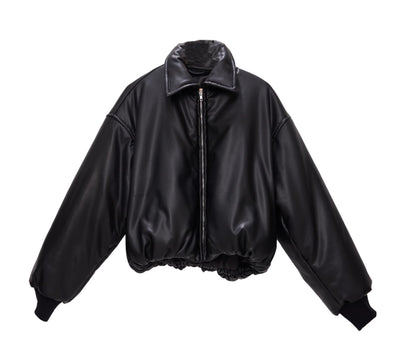 Chaqueta de Cuero y Algodón con Hombros Caídos para Mujer - Image 7