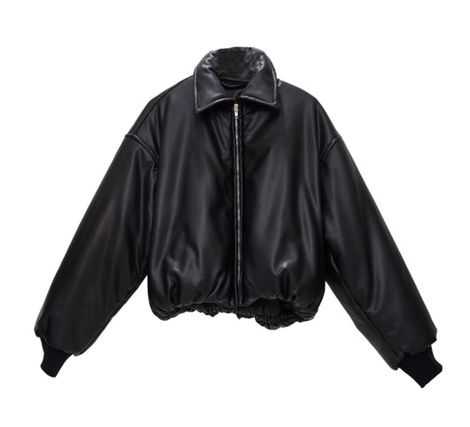 Chaqueta de Cuero y Algodón con Hombros Caídos para Mujer - Image 7