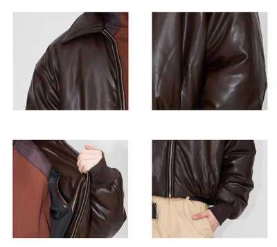 Chaqueta de Cuero y Algodón con Hombros Caídos para Mujer - Image 8