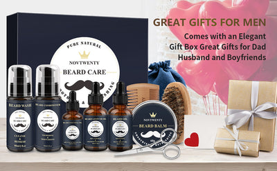 A comprehensive beard care kit with beard wash, essential oil, growth oil, beard oil, conditioner, balm, brush, comb, scissors, and razor. - Image 18