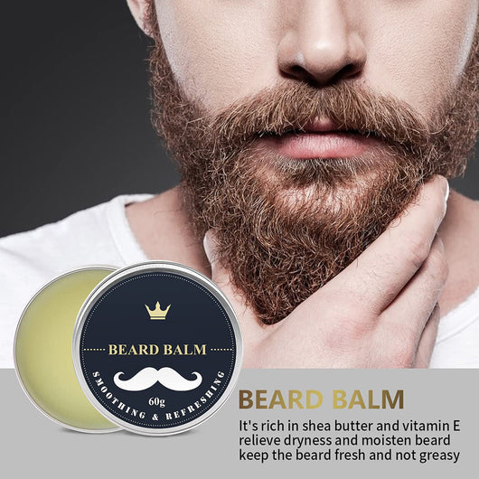 A comprehensive beard care kit with beard wash, essential oil, growth oil, beard oil, conditioner, balm, brush, comb, scissors, and razor. - Image 25