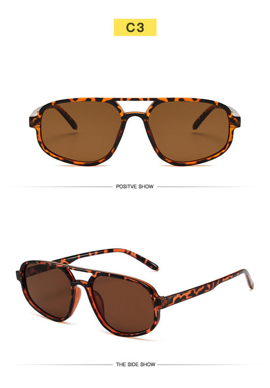 Men's fashion tortoise shell double beam sunglasses with brown oval lenses on a white background. - Image 20