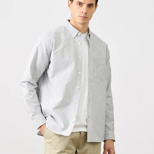 Camisa Oxford Casual a Rayas para Hombre - Manga Larga Clásica - Image 9