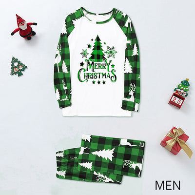 Matching family Christmas pajamas in green and white plaid with deer and Christmas tree graphics. - Image 41
