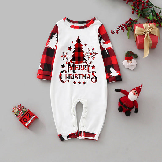 Matching family Christmas pajamas in green and white plaid with deer and Christmas tree graphics. - Image 50