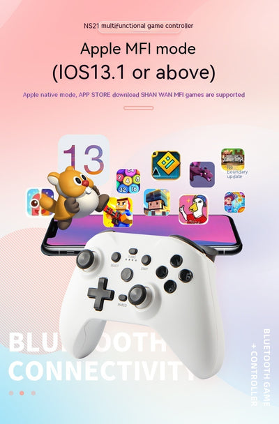 Blue Bluetooth wireless game controller with black joysticks and buttons for Android, iOS, PC, and Switch. - Image 13