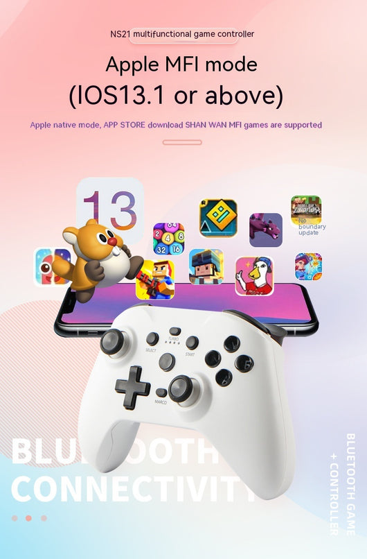 Blue Bluetooth wireless game controller with black joysticks and buttons for Android, iOS, PC, and Switch. - Image 13