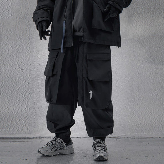 Pantalones Casuales Negros Holgados con Múltiples Bolsillos para Hombre - Image 11