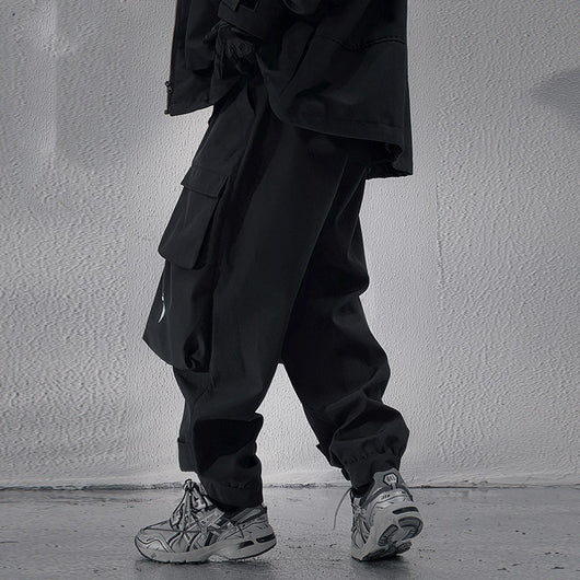 Pantalones Casuales Negros Holgados con Múltiples Bolsillos para Hombre - Image 12