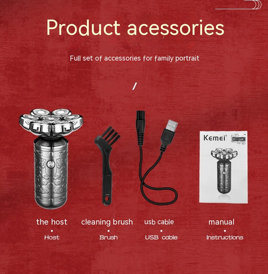 Dark grey electric shaver with a seven-head rotary design and an ornate, embossed pattern on its body. - Image 11