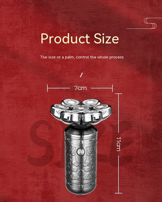 Dark grey electric shaver with a seven-head rotary design and an ornate, embossed pattern on its body. - Image 14