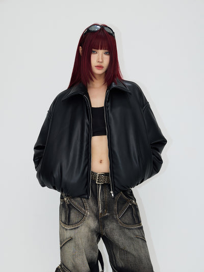 Chaqueta de Cuero y Algodón con Hombros Caídos para Mujer - Image 14