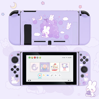 Pink protective case for Nintendo Switch with cute white rabbit and cloud pattern, covering console and Joy-Cons. - Image 11
