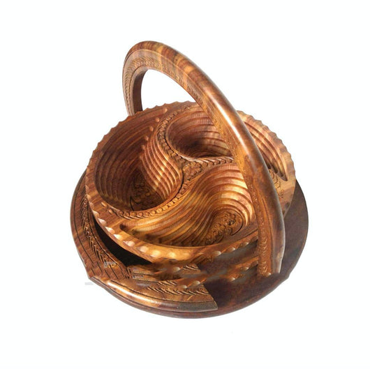 Canasta Decorativa de Madera Tallada Pakistaní - Souvenir Artesanal - Image 18