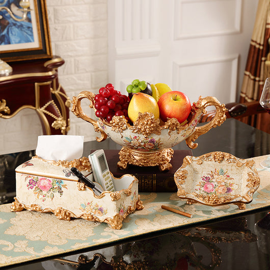 Juego de 3 Piezas Decorativas para Mesa de Centro - Plato de Frutas, Cenicero y Caja de Pañuelos Estilo Europeo - Image 8