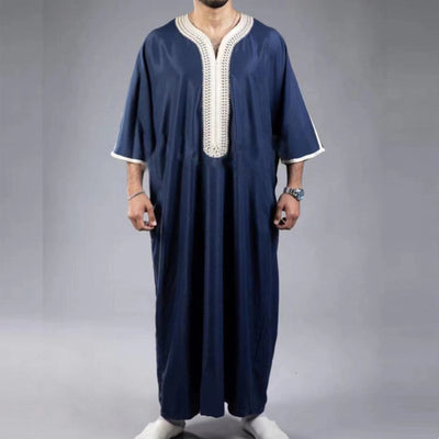 Túnica Árabe Azul Marino Bordada Manga Corta para Hombre - Image 14