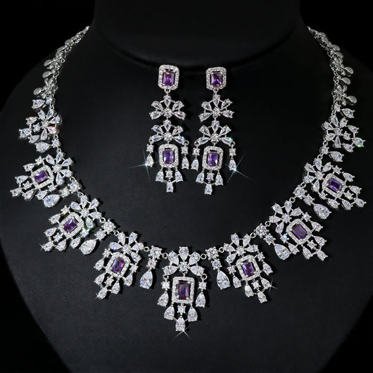 Conjunto de Collar y Aretes Retro Cuadrados con Circones Europeos y Americanos - Image 25