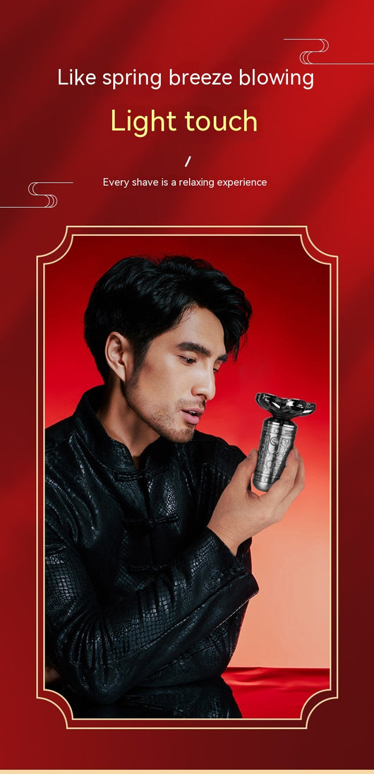 Dark grey electric shaver with a seven-head rotary design and an ornate, embossed pattern on its body. - Image 20