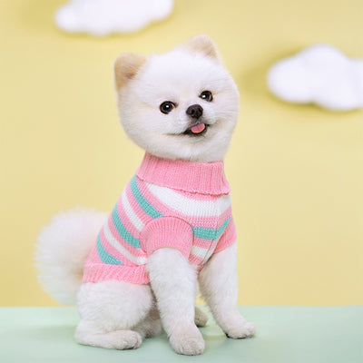 Suéter Tejido Floral a Rayas para Mascotas con Cuello Solapa y Cierre Elástico - Image 12