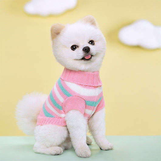 Suéter Tejido Floral a Rayas para Mascotas con Cuello Solapa y Cierre Elástico - Image 12