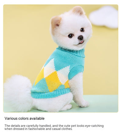 Suéter Tejido Floral a Rayas para Mascotas con Cuello Solapa y Cierre Elástico - Image 15
