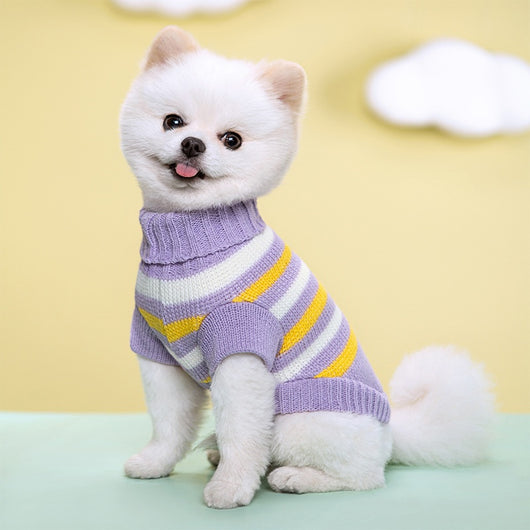 Suéter Tejido Floral a Rayas para Mascotas con Cuello Solapa y Cierre Elástico - Image 18