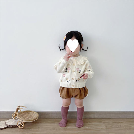 Cardigan Infantil de Punto con Cuello Bordado de Loto - Abrigo Cálido de Manga Larga - Image 30