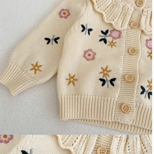 Cardigan Infantil de Punto con Cuello Bordado de Loto - Abrigo Cálido de Manga Larga - Image 31