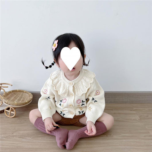 Cardigan Infantil de Punto con Cuello Bordado de Loto - Abrigo Cálido de Manga Larga - Image 32