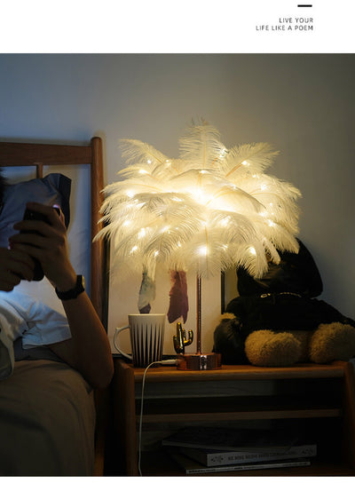 Lámpara de Escritorio Nórdica con Plumas - Luz Decorativa Moderna para Dormitorio - Image 34