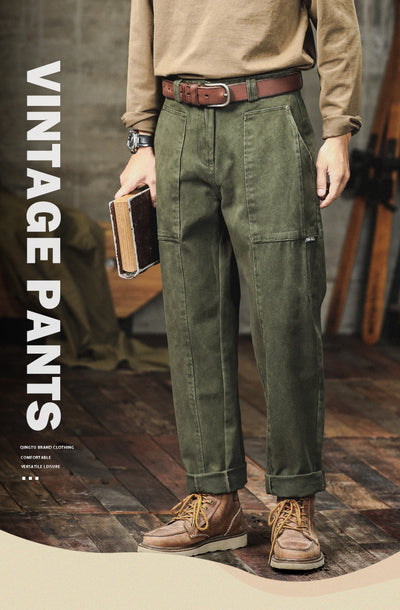 Pantalones Cargo Holgados Verde Militar Estilo Retro para Hombre - Image 10