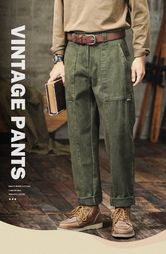 Pantalones Cargo Holgados Verde Militar Estilo Retro para Hombre - Image 10