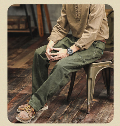 Pantalones Cargo Holgados Verde Militar Estilo Retro para Hombre - Image 13