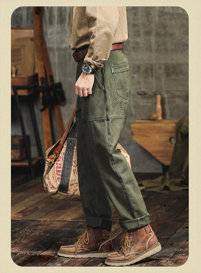 Pantalones Cargo Holgados Verde Militar Estilo Retro para Hombre - Image 18