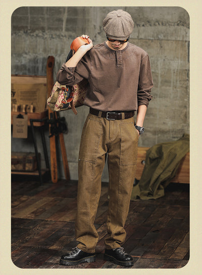 Pantalones Cargo Holgados Verde Militar Estilo Retro para Hombre - Image 20