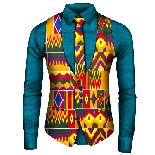 Conjunto de Tres Piezas Africano para Hombre: Camisa, Chaleco y Corbata - Image 15