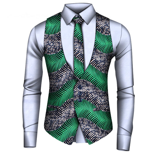 Conjunto de Tres Piezas Africano para Hombre: Camisa, Chaleco y Corbata - Image 16