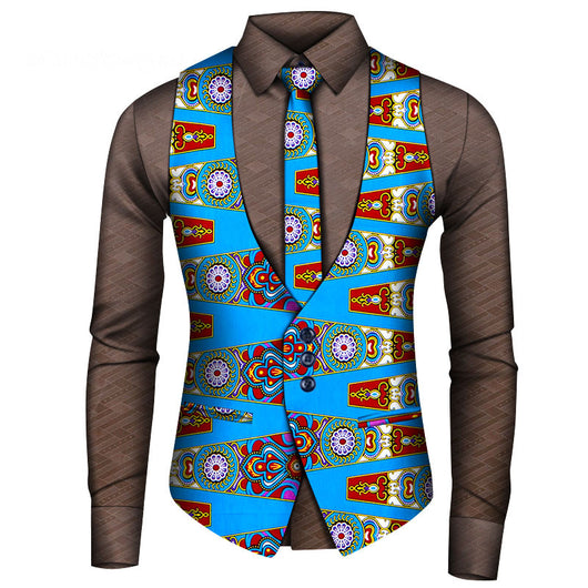 Conjunto de Tres Piezas Africano para Hombre: Camisa, Chaleco y Corbata - Image 19