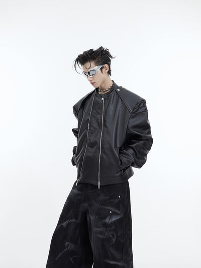 Chaqueta de Cuero PU con Doble Cierre y Diseño Dividido - Image 10