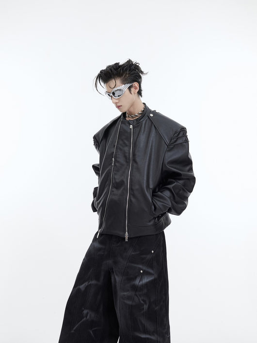 Chaqueta de Cuero PU con Doble Cierre y Diseño Dividido - Image 10
