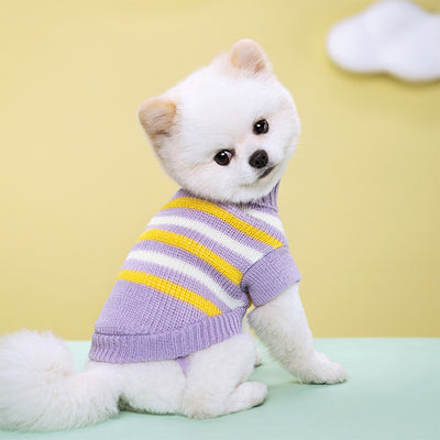 Suéter Tejido Floral a Rayas para Mascotas con Cuello Solapa y Cierre Elástico - Image 24