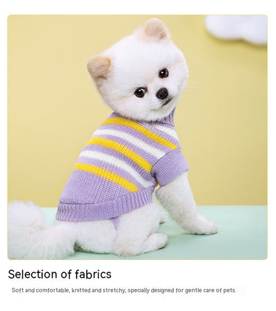 Suéter Tejido Floral a Rayas para Mascotas con Cuello Solapa y Cierre Elástico - Image 25