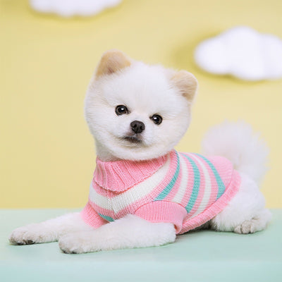 Suéter Tejido Floral a Rayas para Mascotas con Cuello Solapa y Cierre Elástico - Image 28