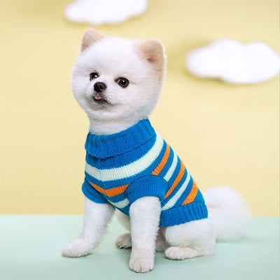 Suéter Tejido Floral a Rayas para Mascotas con Cuello Solapa y Cierre Elástico - Image 34