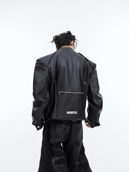 Chaqueta de Cuero PU con Doble Cierre y Diseño Dividido - Image 18