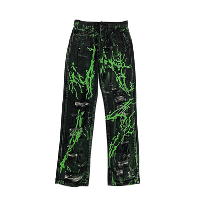 Jeans Verdes Neón Rotos Desteñidos con Tinta Fluorescente - Image 16