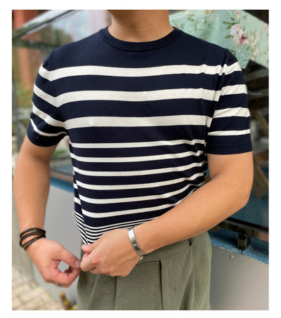 Polo Retro de Rayas Degradadas para Hombre - Camiseta Tejida de Manga Corta - Image 17