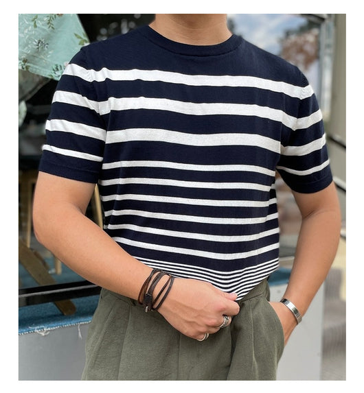 Polo Retro de Rayas Degradadas para Hombre - Camiseta Tejida de Manga Corta - Image 19