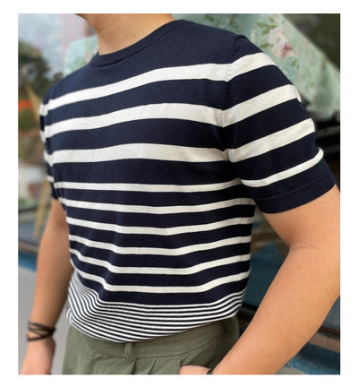 Polo Retro de Rayas Degradadas para Hombre - Camiseta Tejida de Manga Corta - Image 20